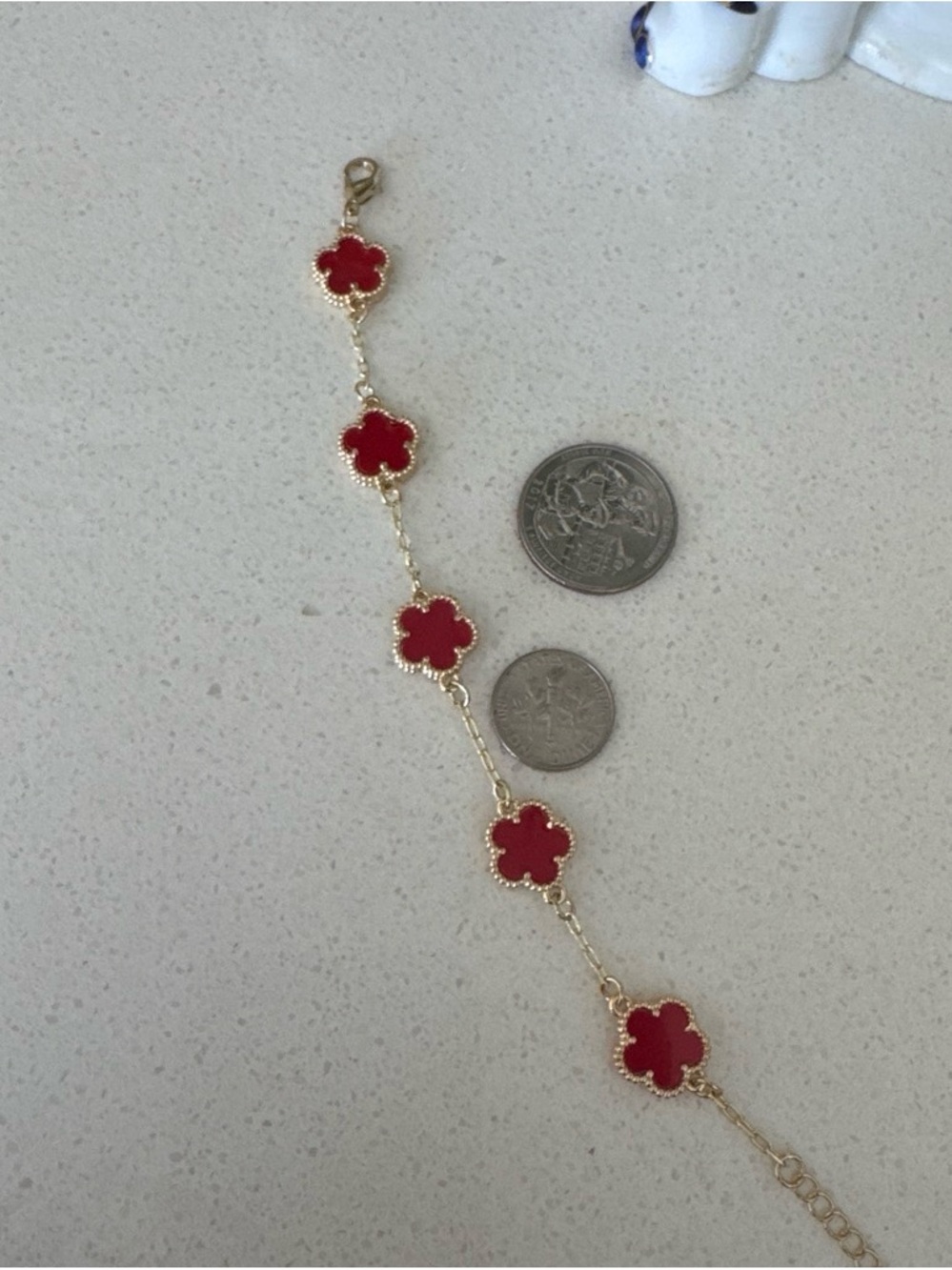 Gold-Tone Bracelet with Red Clover Accents
